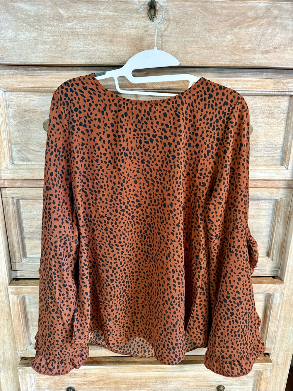 Rust Animal-Print Long Sleeve Blouse
